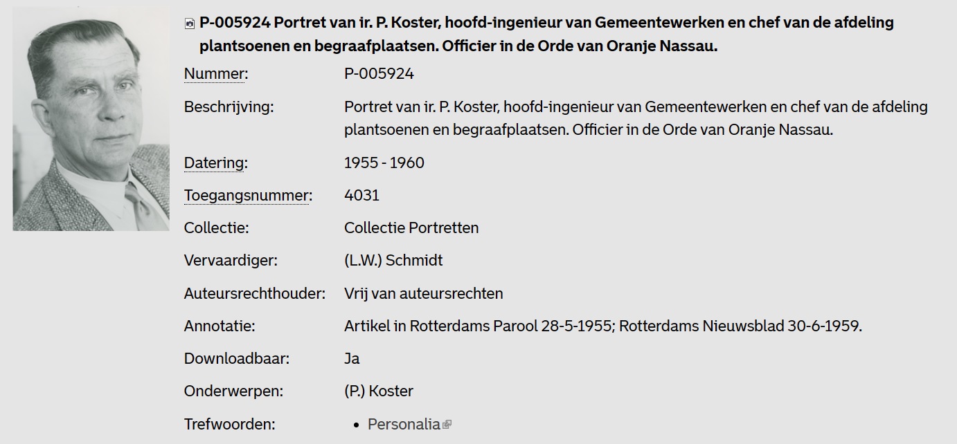 Wat was de voornaam van ir. p. koster, voormalig hoofd-ingenieur van